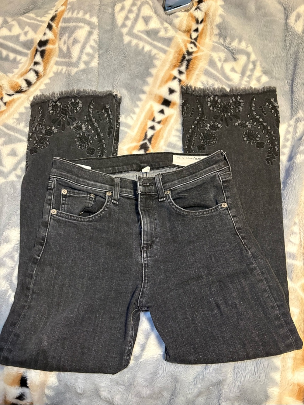 rag & bone Black Embellished Wide-Leg Jeans